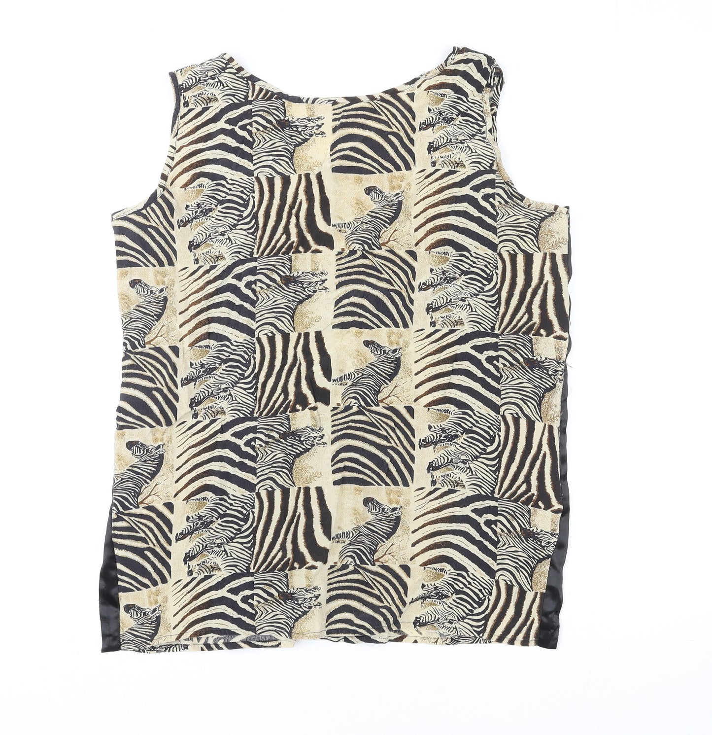 Roberta Womens Multicoloured Animal Print Polyester Basic Tank Size 8 Round Neck - Zebra Print