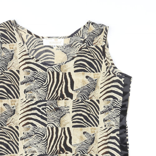 Roberta Womens Multicoloured Animal Print Polyester Basic Tank Size 8 Round Neck - Zebra Print