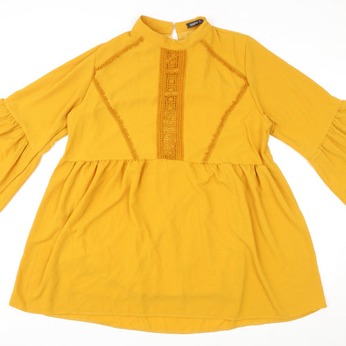Boohoo Womens Yellow Polyester Tunic Blouse Size 16 Mock Neck - Flared Sleeve