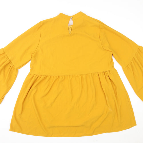 Boohoo Womens Yellow Polyester Tunic Blouse Size 16 Mock Neck - Flared Sleeve