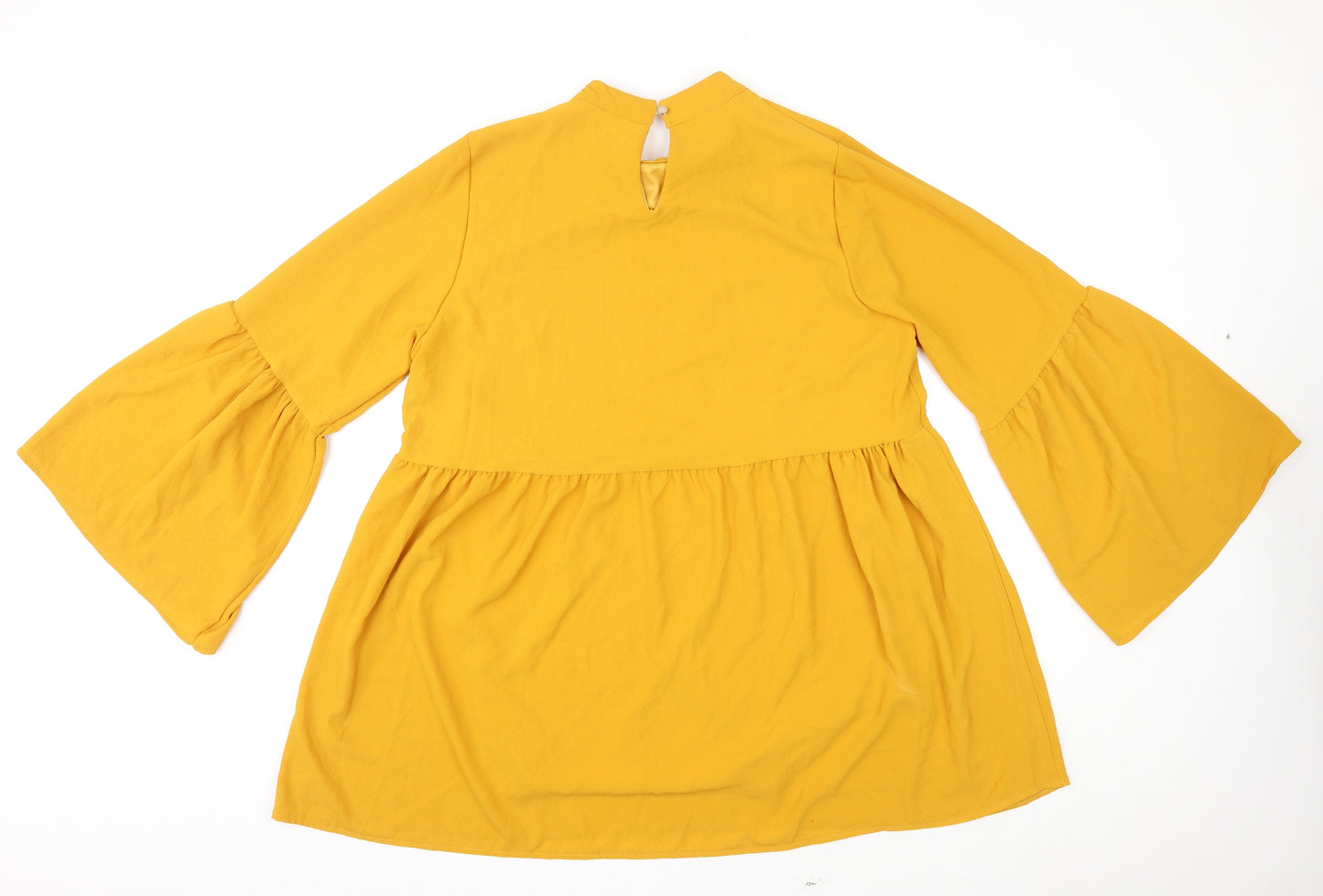 Boohoo Womens Yellow Polyester Tunic Blouse Size 16 Mock Neck - Flared Sleeve