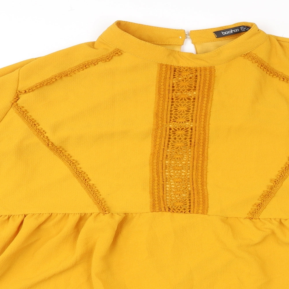 Boohoo Womens Yellow Polyester Tunic Blouse Size 16 Mock Neck - Flared Sleeve