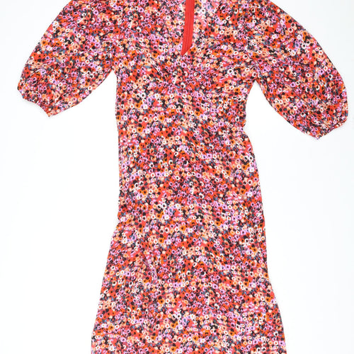 Blue Vanilla Womens Multicoloured Floral Polyester A-Line Size 8 V-Neck Zip