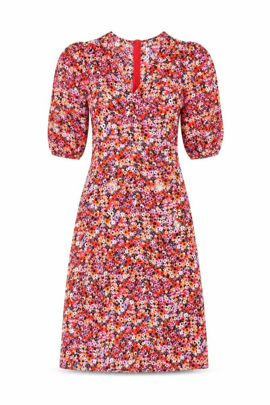 Front view of Blue Vanilla women’s multicoloured floral polyester a-line, size UK 8, v-neck zip