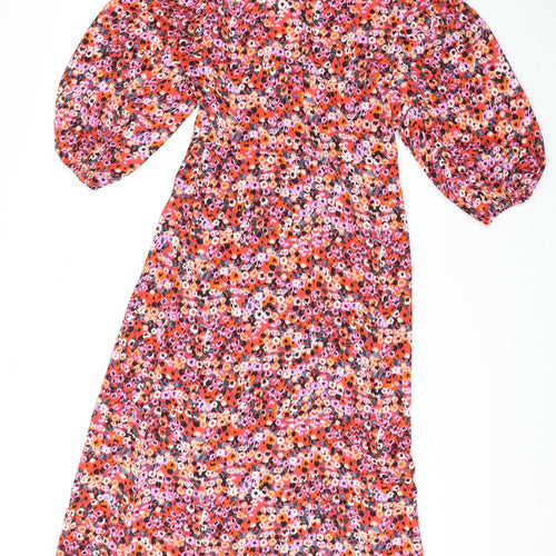 Blue Vanilla Womens Multicoloured Floral Polyester A-Line Size 8 V-Neck Zip