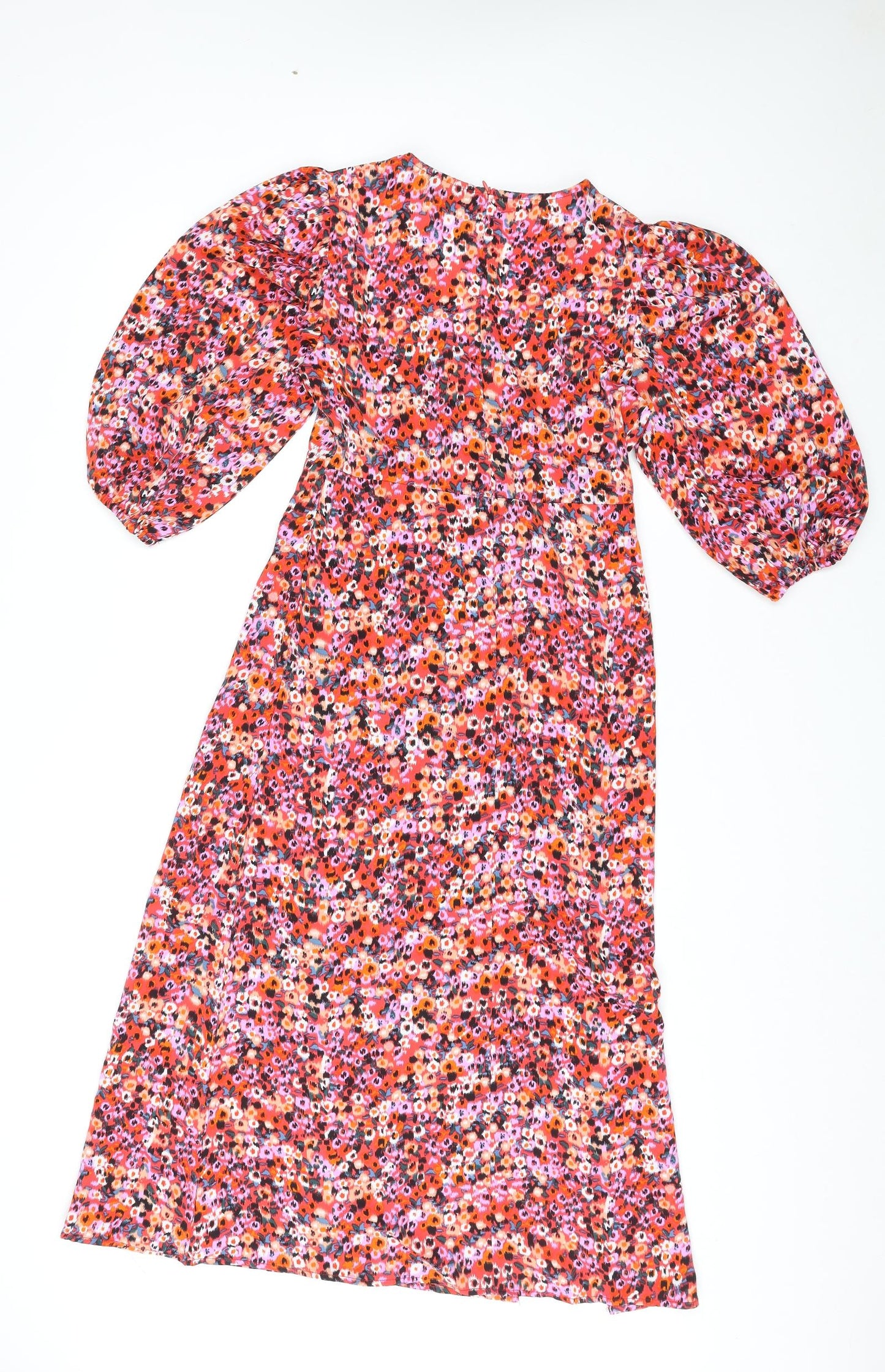 Blue Vanilla Womens Multicoloured Floral Polyester A-Line Size 8 V-Neck Zip