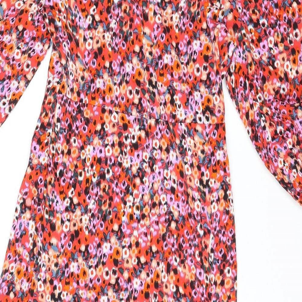 Blue Vanilla Womens Multicoloured Floral Polyester A-Line Size 8 V-Neck Zip