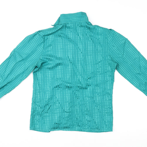 St Michael Womens Green Geometric Polyester Basic Button-Up Size 10 High Neck - Tie Neck Detail