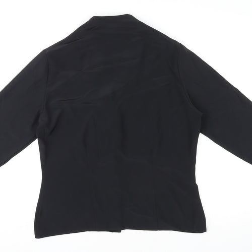 St Michael Womens Black Polyester Basic Button-Up Size 12 V-Neck - Crocheted Lace Detail