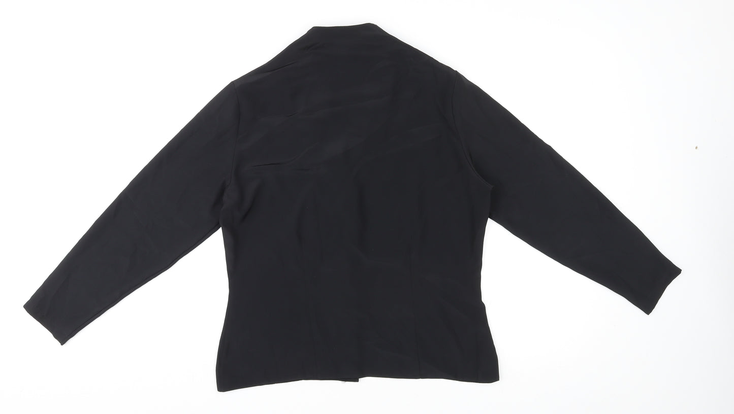 St Michael Womens Black Polyester Basic Button-Up Size 12 V-Neck - Crocheted Lace Detail