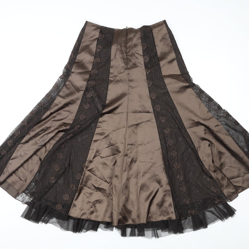 Per Una Womens Brown Geometric Polyester Swing Skirt Size 10 Zip - Tulle underskirt