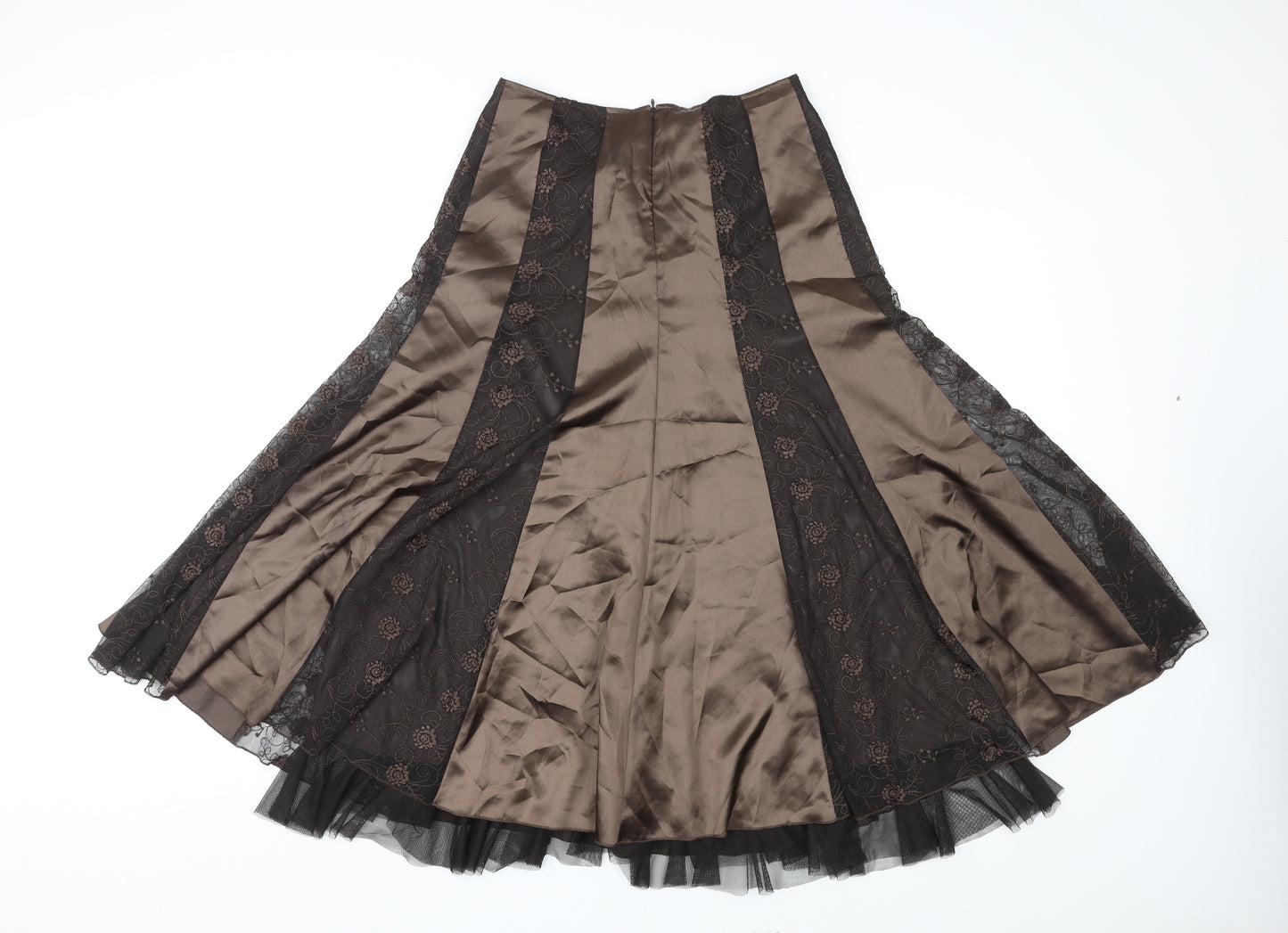 Per Una Womens Brown Geometric Polyester Swing Skirt Size 10 Zip - Tulle underskirt