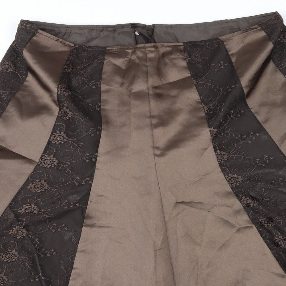 Per Una Womens Brown Geometric Polyester Swing Skirt Size 10 Zip - Tulle underskirt