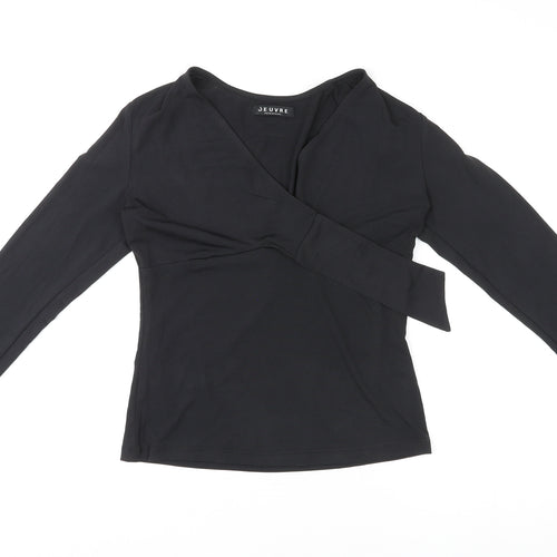 Jeuvre Womens Black Polyester Basic T-Shirt Size 10 V-Neck - Wrap Style