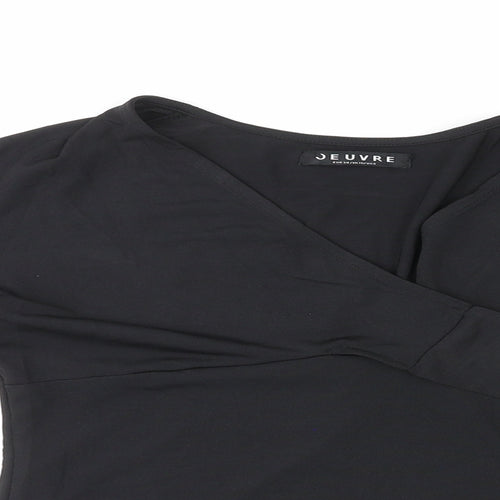 Jeuvre Womens Black Polyester Basic T-Shirt Size 10 V-Neck - Wrap Style