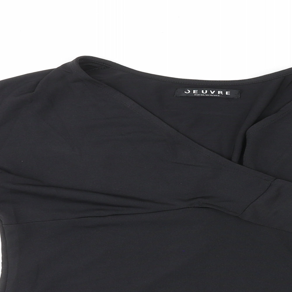 Jeuvre Womens Black Polyester Basic T-Shirt Size 10 V-Neck - Wrap Style