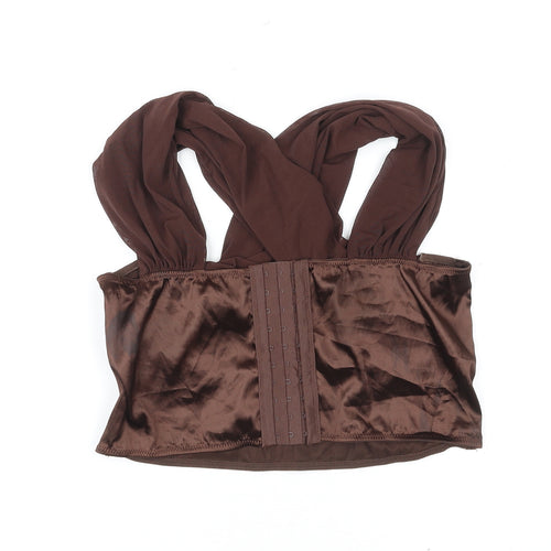 PRETTYLITTLETHING Womens Brown Polyester Cropped Tank Size 12 V-Neck - Corset Style