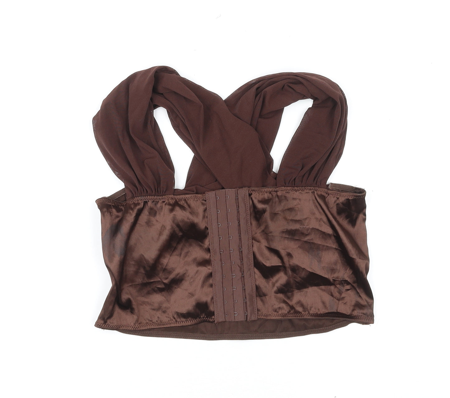 PRETTYLITTLETHING Womens Brown Polyester Cropped Tank Size 12 V-Neck - Corset Style