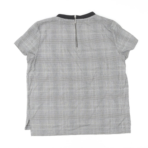 Zara Womens Grey Plaid Polyester Basic T-Shirt Size S Crew Neck