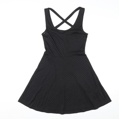 H&M Womens Black Polka Dot Polyester Fit & Flare Size XS Scoop Neck Pullover