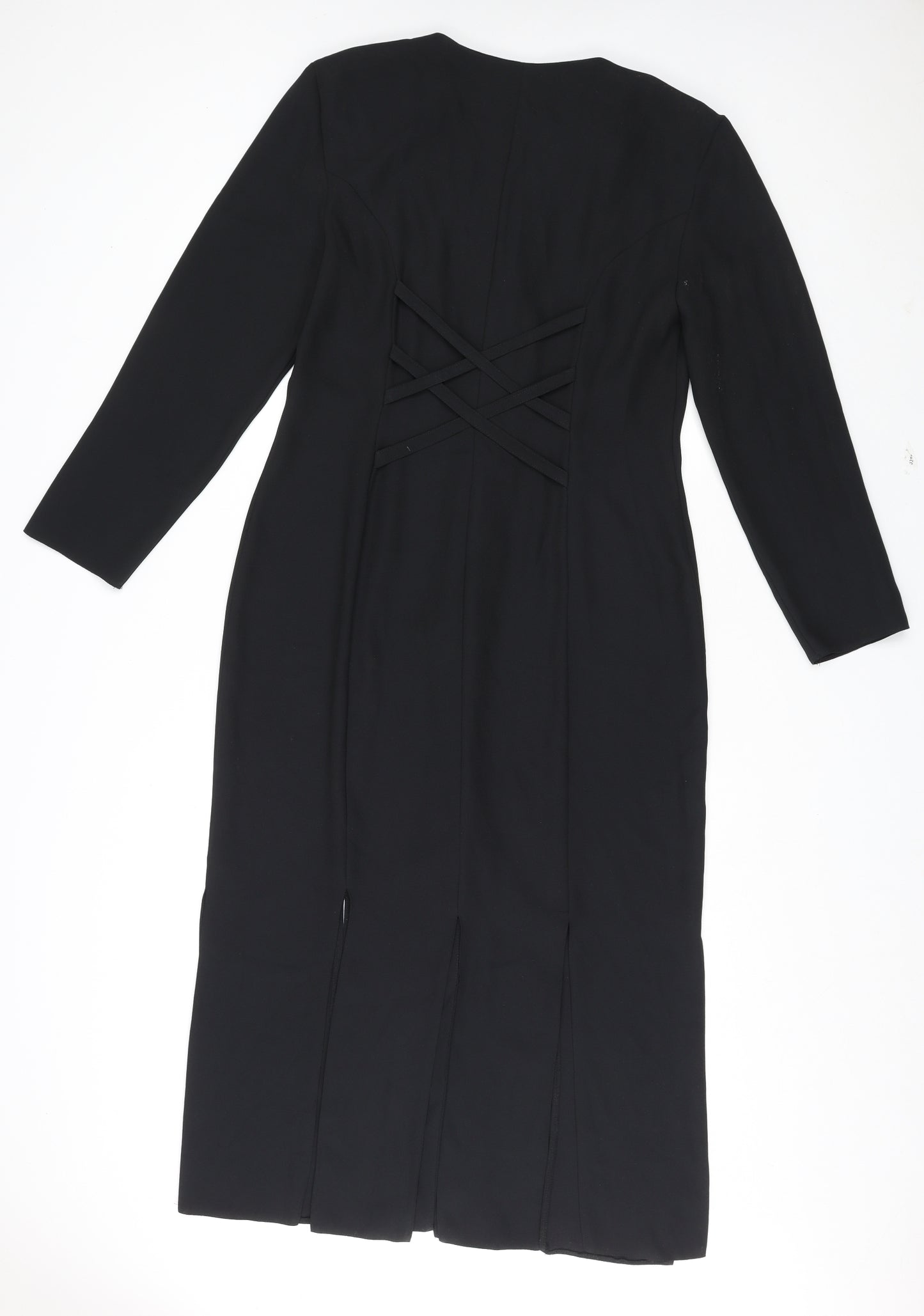 Andrew Stassi Womens Black Polyester A-Line Size 14 Round Neck Button