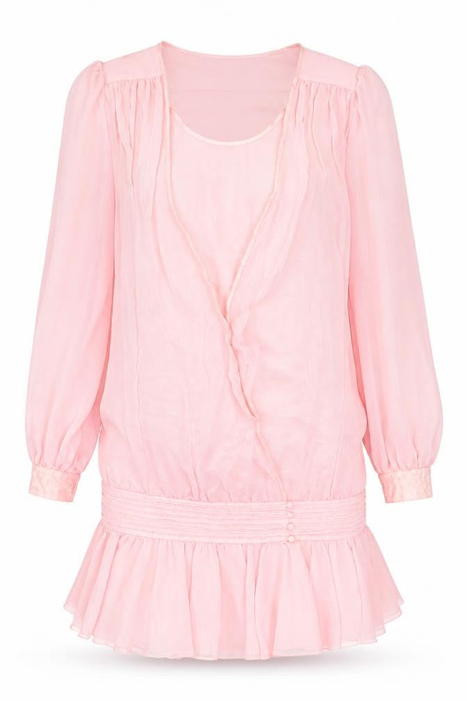 Front view of Centente women’s pink polyester mermaid, size UK 10, v-neck pullover