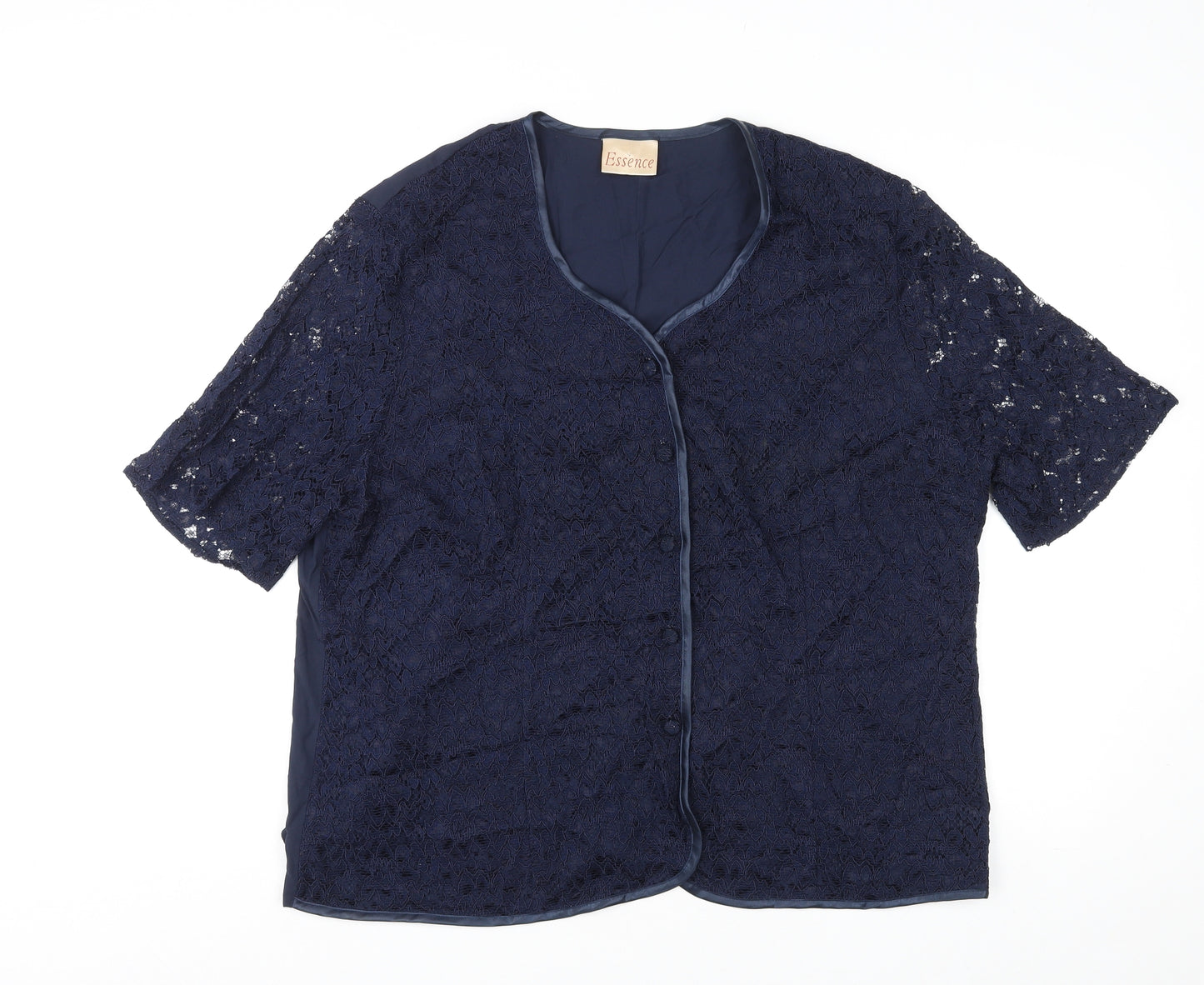 Essence Womens Blue Floral Viscose Basic Button-Up Size 26 V-Neck