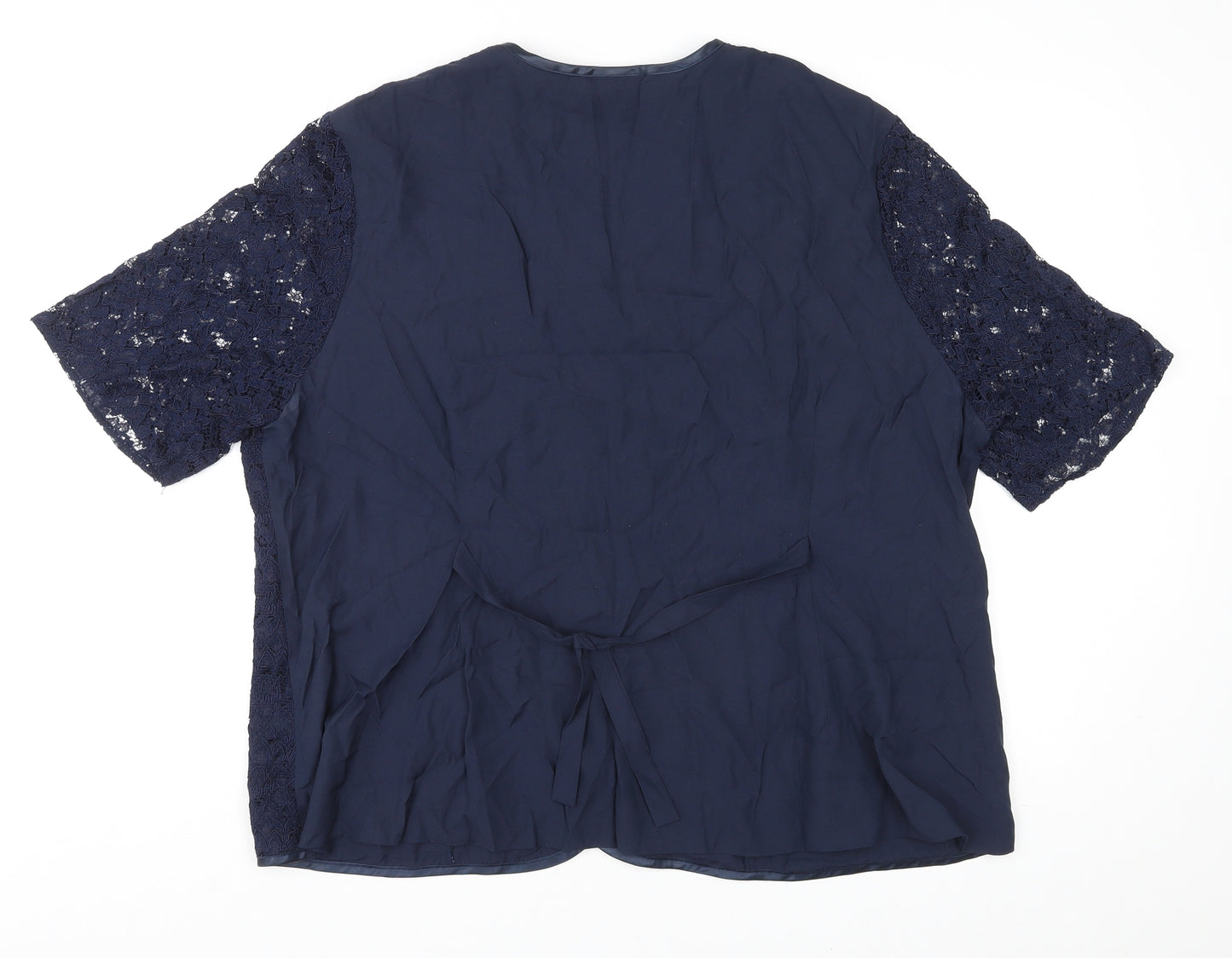 Essence Womens Blue Floral Viscose Basic Button-Up Size 26 V-Neck