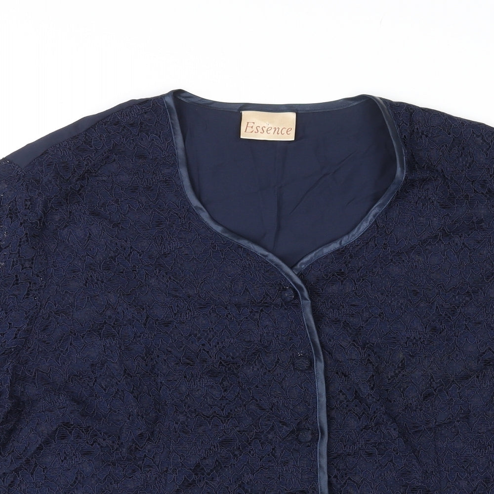 Essence Womens Blue Floral Viscose Basic Button-Up Size 26 V-Neck