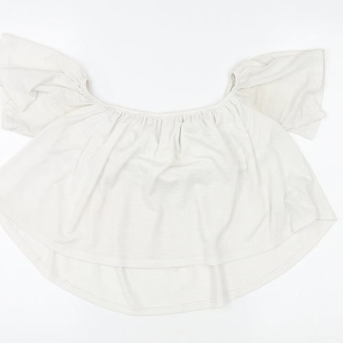 Bershka Womens Ivory Viscose Basic Blouse Size M Round Neck