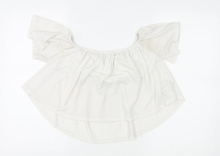 Bershka Womens Ivory Viscose Basic Blouse Size M Round Neck