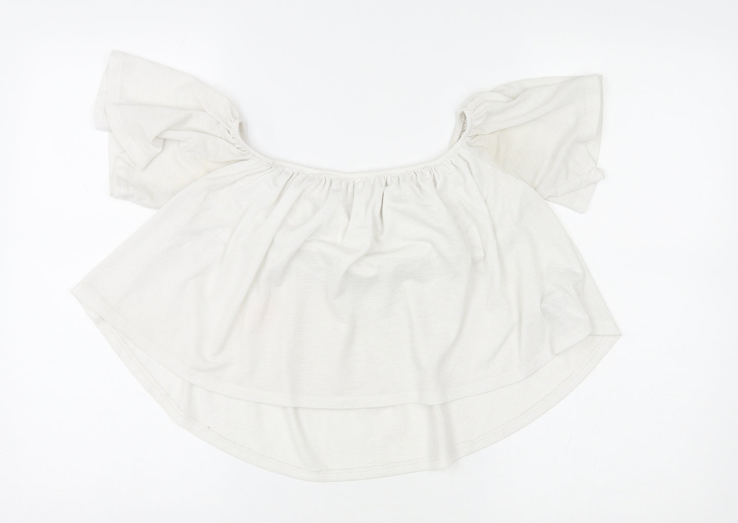 Bershka Womens Ivory Viscose Basic Blouse Size M Round Neck