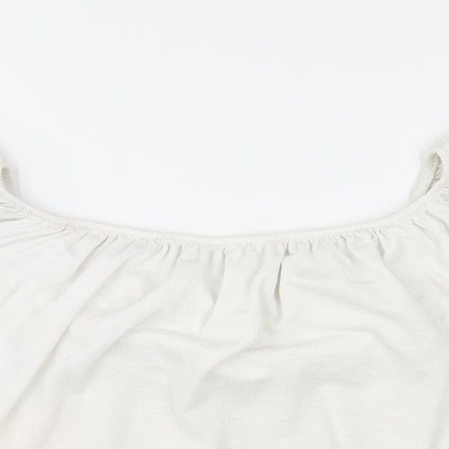 Bershka Womens Ivory Viscose Basic Blouse Size M Round Neck