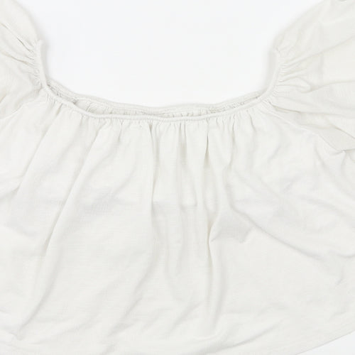 Bershka Womens Ivory Viscose Basic Blouse Size M Round Neck