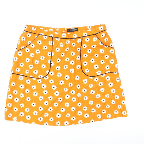 Dorothy Perkins Womens Orange Floral Cotton A-Line Skirt Size 16 Zip