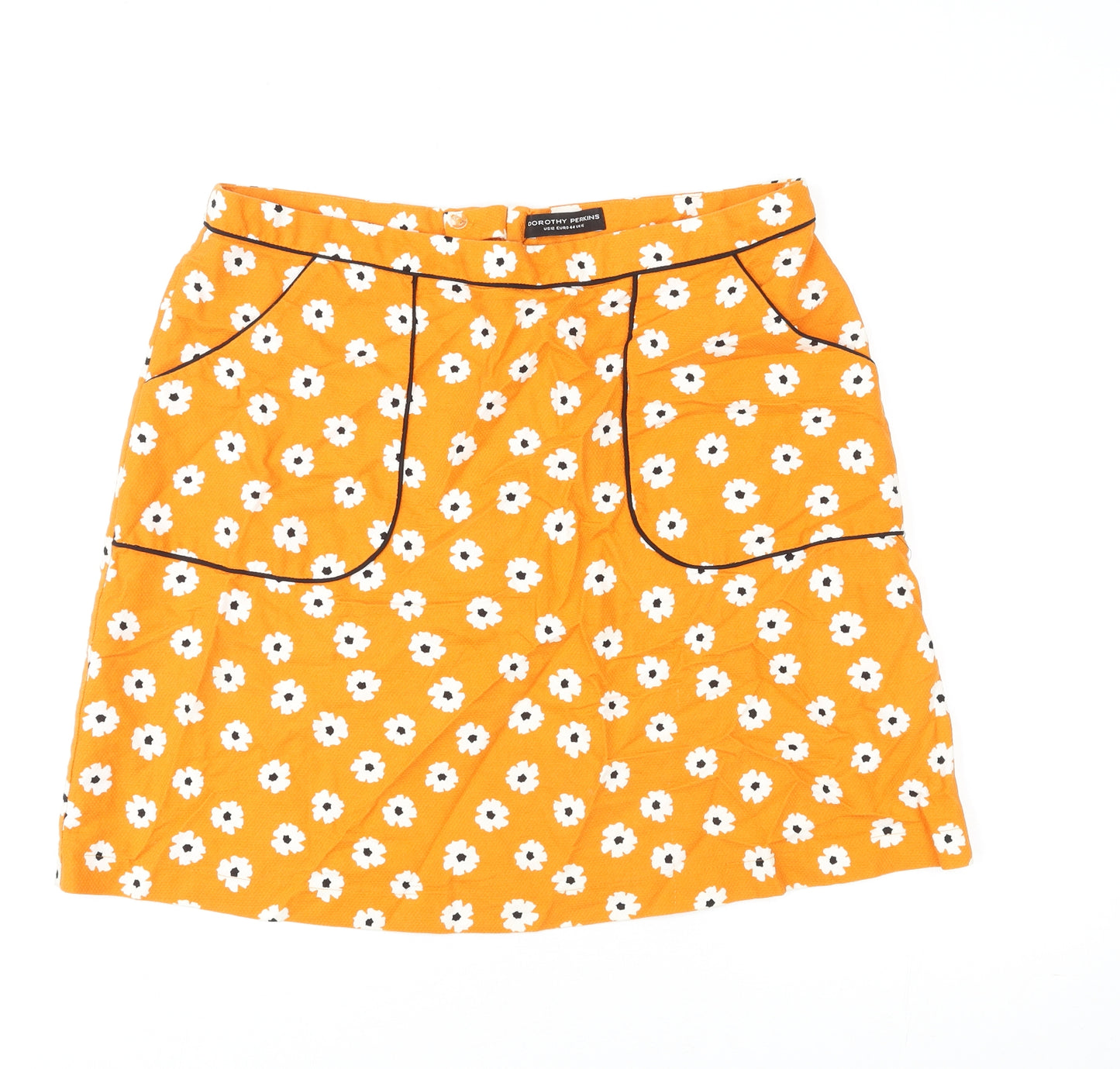 Dorothy Perkins Womens Orange Floral Cotton A-Line Skirt Size 16 Zip