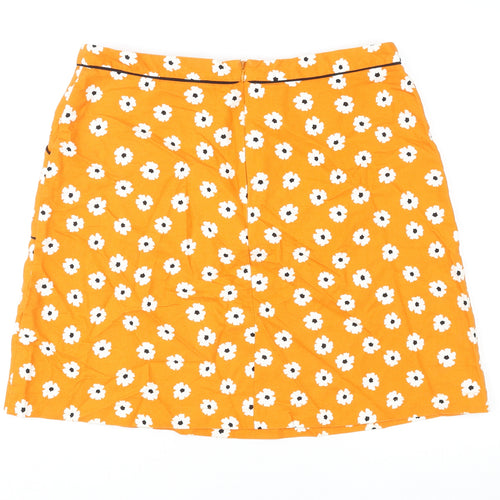 Dorothy Perkins Womens Orange Floral Cotton A-Line Skirt Size 16 Zip