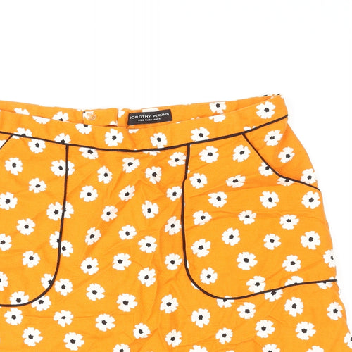 Dorothy Perkins Womens Orange Floral Cotton A-Line Skirt Size 16 Zip