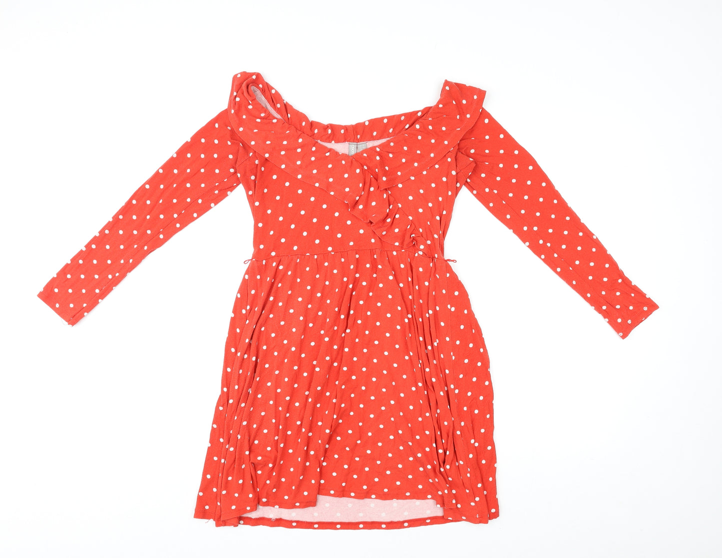 ASOS Womens Red Polka Dot Viscose Skater Dress Size 10 Boat Neck Pullover