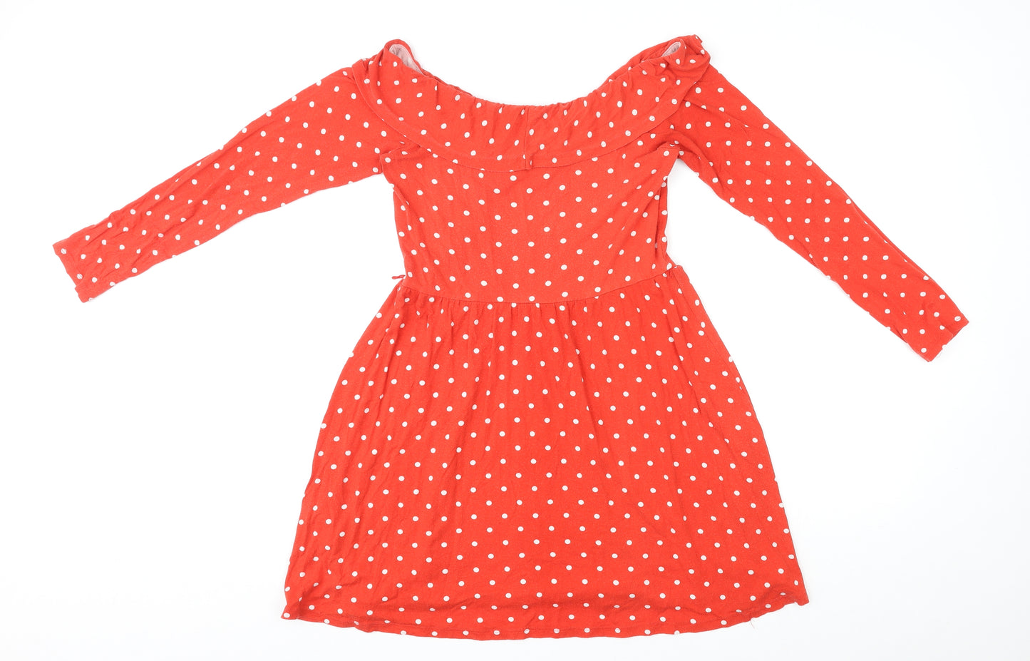 ASOS Womens Red Polka Dot Viscose Skater Dress Size 10 Boat Neck Pullover