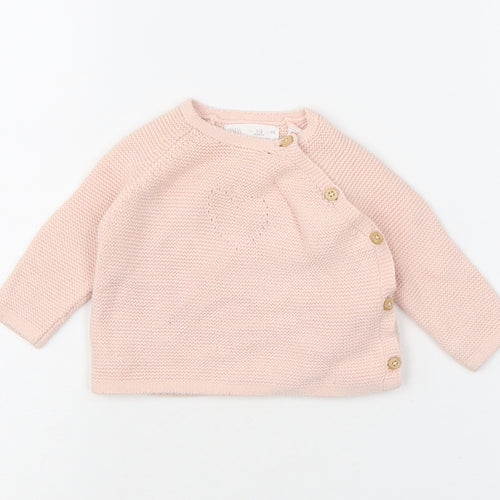 Zara Baby Pink 100% Cotton Pullover Jumper Size 0-3 Months Button