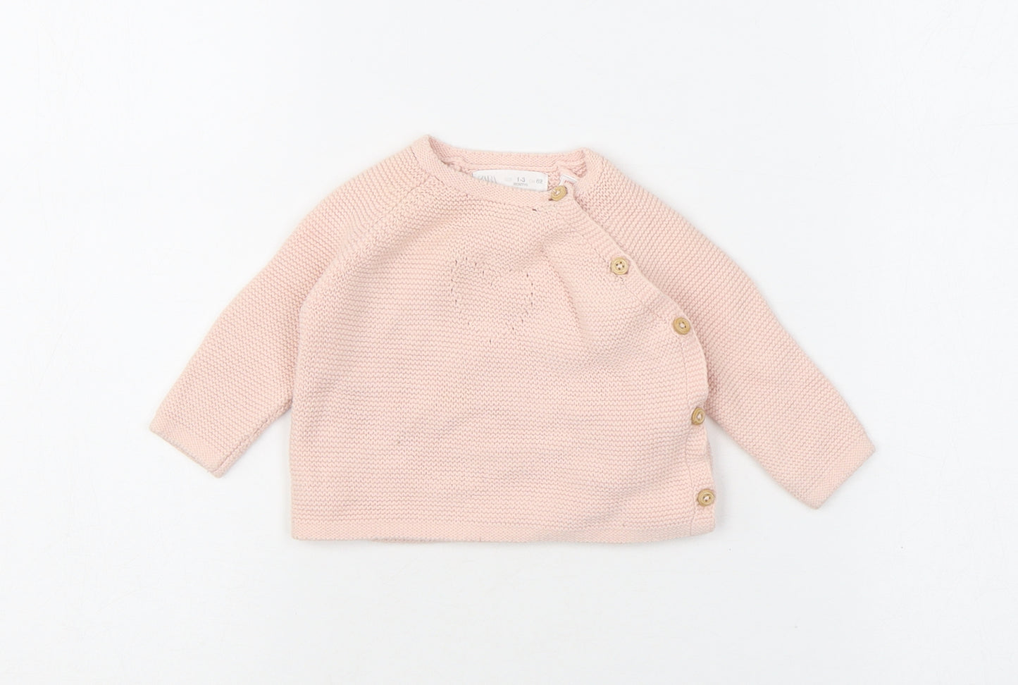 Zara Baby Pink 100% Cotton Pullover Jumper Size 0-3 Months Button