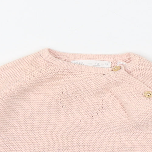 Zara Baby Pink 100% Cotton Pullover Jumper Size 0-3 Months Button