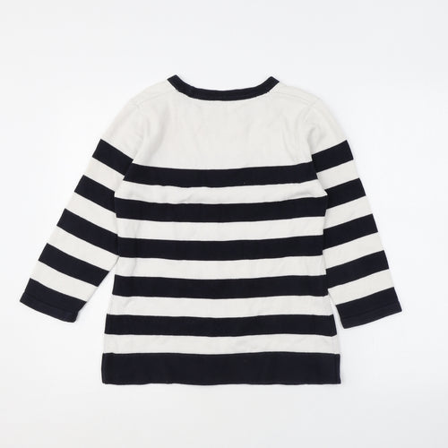 CC Womens White Round Neck Striped 100% Cotton Pullover Jumper Size S - Anchor