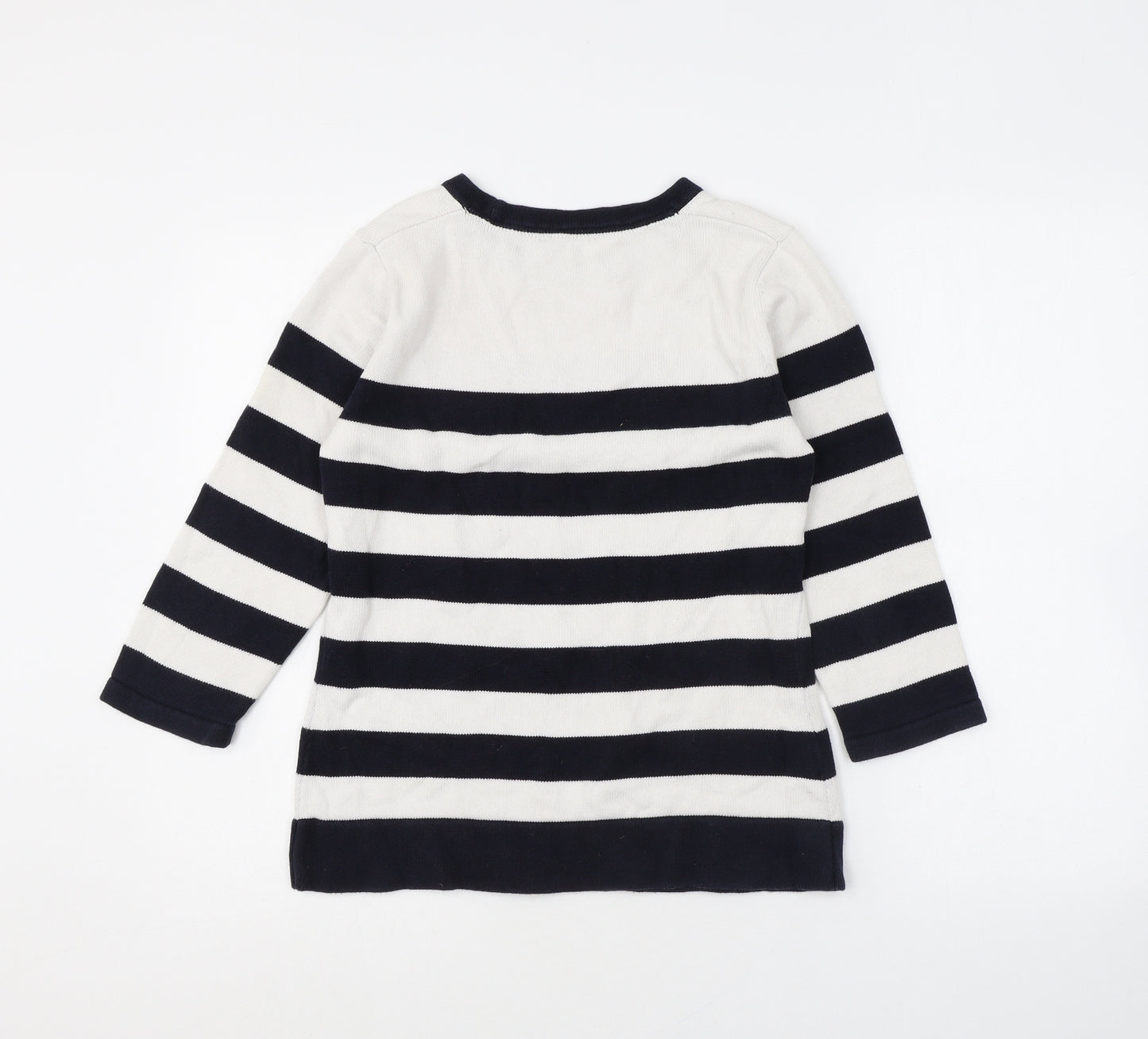 CC Womens White Round Neck Striped 100% Cotton Pullover Jumper Size S - Anchor