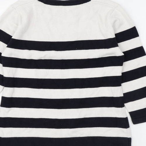 CC Womens White Round Neck Striped 100% Cotton Pullover Jumper Size S - Anchor