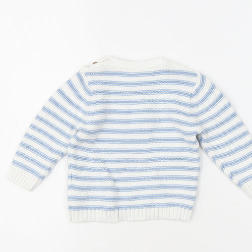 Marks and Spencer Baby Blue Striped 100% Cotton Pullover Jumper Size 3-6 Months Button