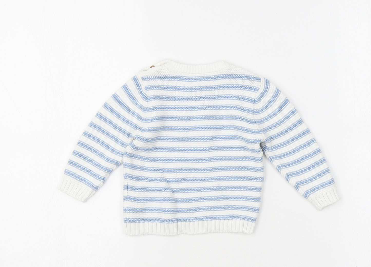 Marks and Spencer Baby Blue Striped 100% Cotton Pullover Jumper Size 3-6 Months Button