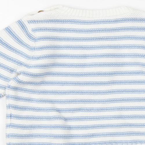Marks and Spencer Baby Blue Striped 100% Cotton Pullover Jumper Size 3-6 Months Button