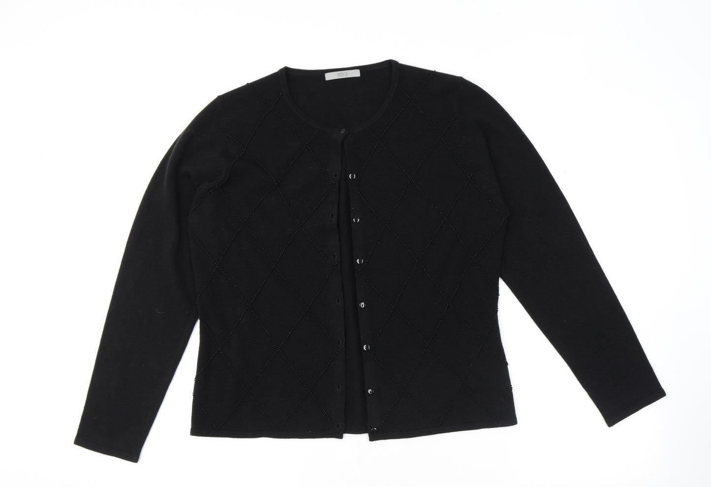 Marks and Spencer Womens Black Round Neck Acrylic Cardigan Jumper Size 16